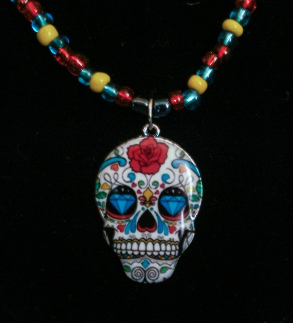 Sugar Skull Beaded Necklace | Day of the Dead Necklace