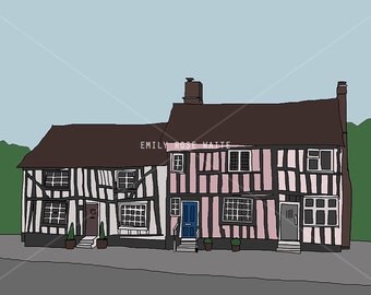 Medieval Houses - Mini Print / Postcard - Digital Illustration Art Print