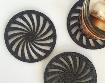 Felt Coasters, Drink Coasters, Wool Felt Coasters, Minimalist, Modern, Round, Set of 4 Coasters, Anthracite, Candy Stripe
