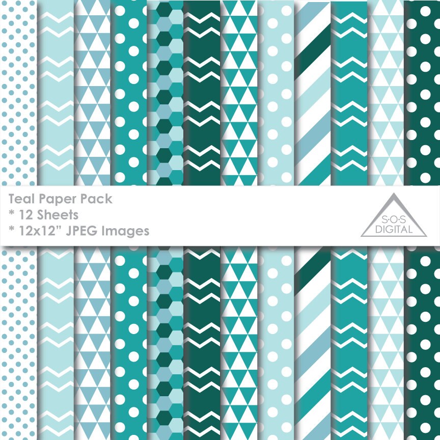 Teal Green Paper Pack Digital Scrapbook Papers Chevron