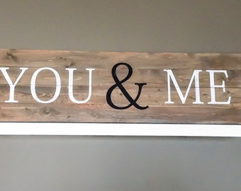 Wood Bedroom Decor, Wood You and Me Sign, Romantic Wall Art, You and Me Wood Sign 14x48"