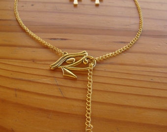 Adornment "Golden Egypt" Ankh and eye of Horus (necklace and earrings).