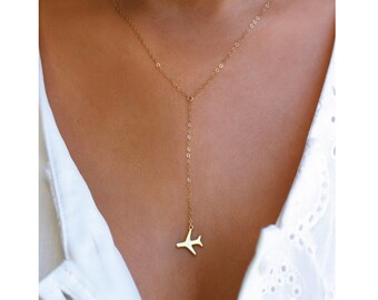 Airplane Gold or Silver Lariat Necklace, Travel Inspired Jewelry, Airplane Necklace, Pilot Necklace, World Traveler, Wanderlust Jewelry, Jet
