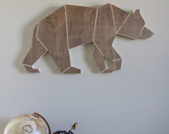 Wood Engraved Geometric Bear Home Wall Nursery Decor