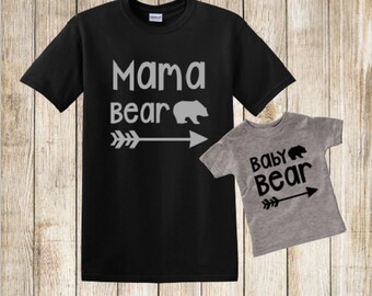 Mama Bear Baby Bear Shirt Set, Mama Bear Shirt, Baby Bear Infant Bodysuit or Toddler Shirt, Glitter Mama Bear Baby Bear Set