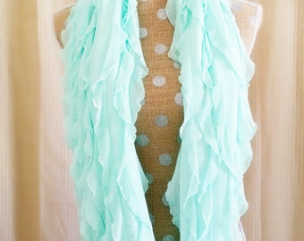 Mint & Pink Infinity Scarf, Tiered Ruffle, Fashion Scarf, Mint Scarf, Pink Scarf, Ruffle Scarf, Scarf, Scarves, Women's Scarf, Spring Scarf