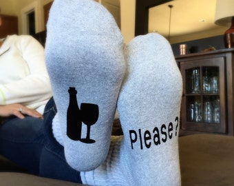 Socks - Wine Please - Stocking Stuffer - Gift for Him - Gift for Her - Mens Sock - Womens Sock - Funny Socks - Words on Socks - Novelty Sock