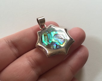 Vintage Abalone Sun/Star 925 Sterling Silver Pendant