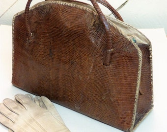 Vintage Reptile Skin Handbag - retro bag - old handbag (stock#6468)