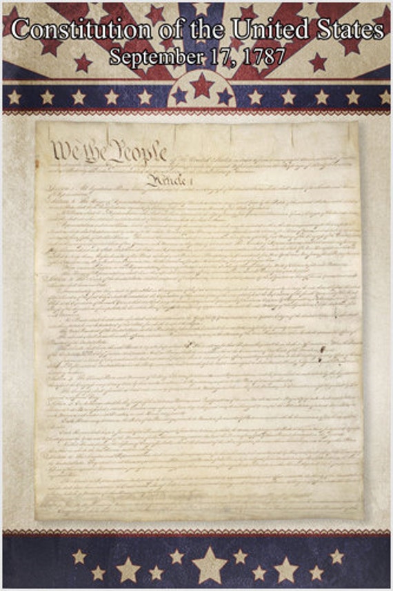 1776 US Constitution Original Document Poster Signed Historic