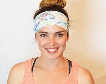 City Map, Yoga Headband, Fitness Headband, Workout Headband, No slip Headband, Running Headband, Wide Headband, Crossfit