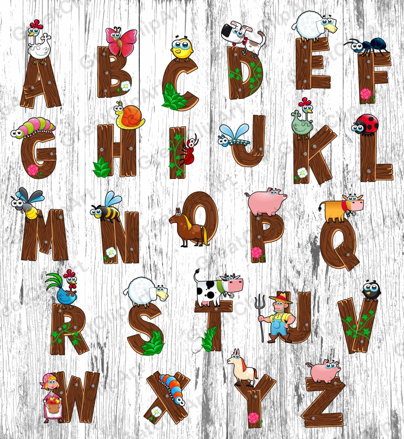 26 Kids Animal Alphabet clipart Animal Letters Rainbow