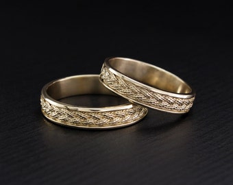 Twisted wedding bands Braided wedding ring set 14k solid