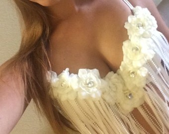 White Lace and Pearl Custom Rave Bras