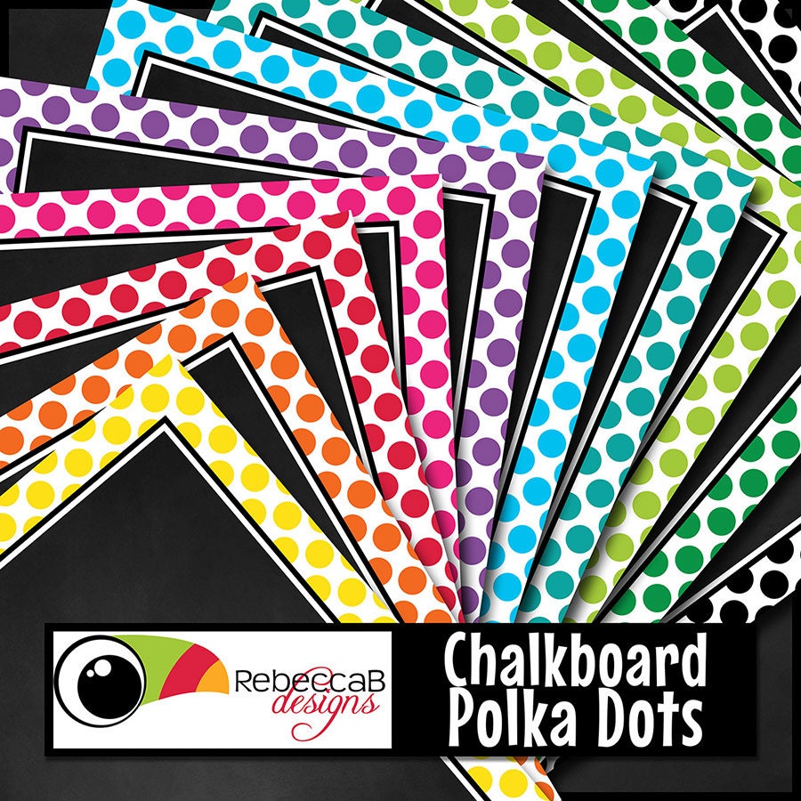Digital Paper Chalkboard Polka Dots Framed Chalkboard Papers