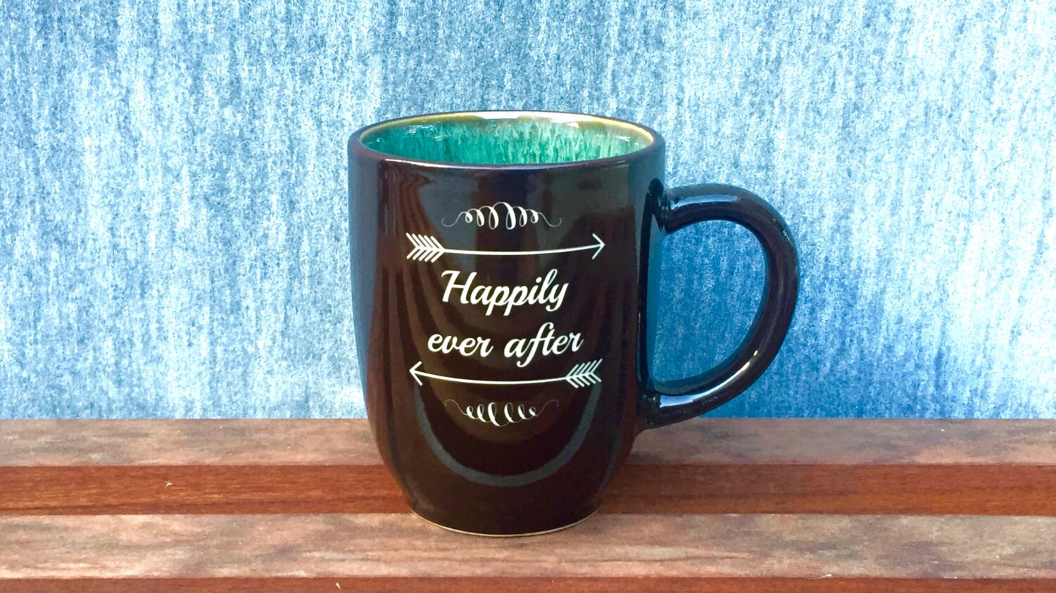 Lovely Happily Ever After Coffee Mug with Arrows, Professionally Sand Carved from the Heart