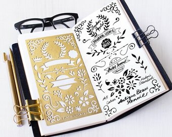Planner Stencil, Bullet Journal Stencil, Wreath and Flowers Stencil - fits A5 journal & Midori Regular (Wreath L)