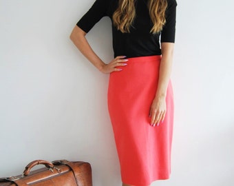 Vintage 80s Coral High Waisted Pencil Skirt - UK 12