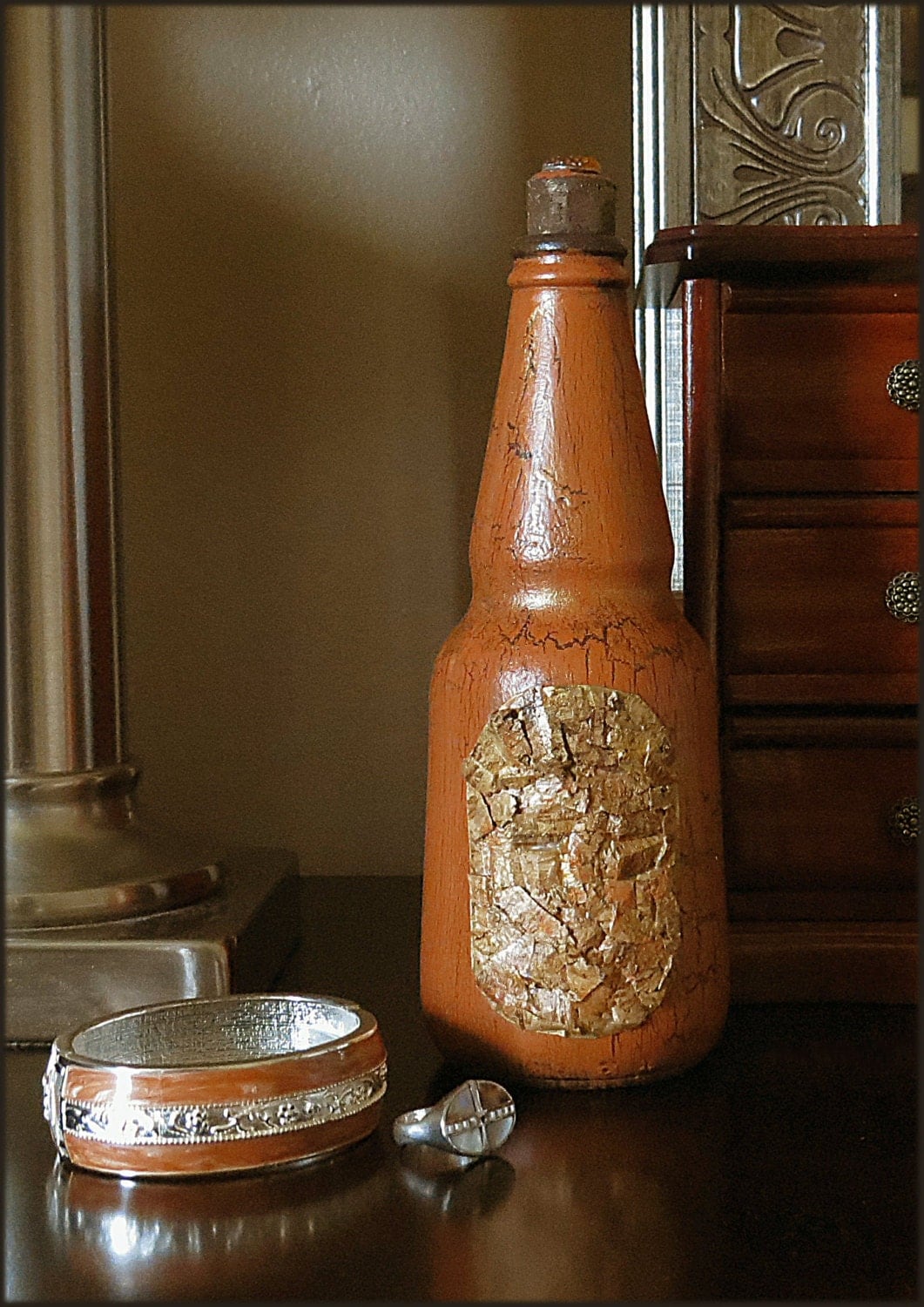 Orange decor bottle Unique vintage Altered by Nanniescraftynook