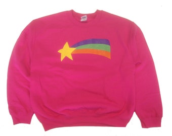 Shooting Star Rainbow Adult Sweatshirt As Mabel Pines Wears On Gravity Falls TV Show Costume Cartoon Cosplay Mable Jumper Crew Sweater Pink