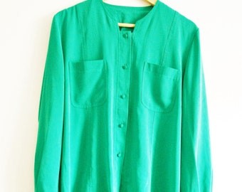 Vintage shirt blouse Green 1980s Size 12