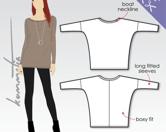 XS-XL Loose tunic with long sleeves (PDF sewing pattern for jersey)