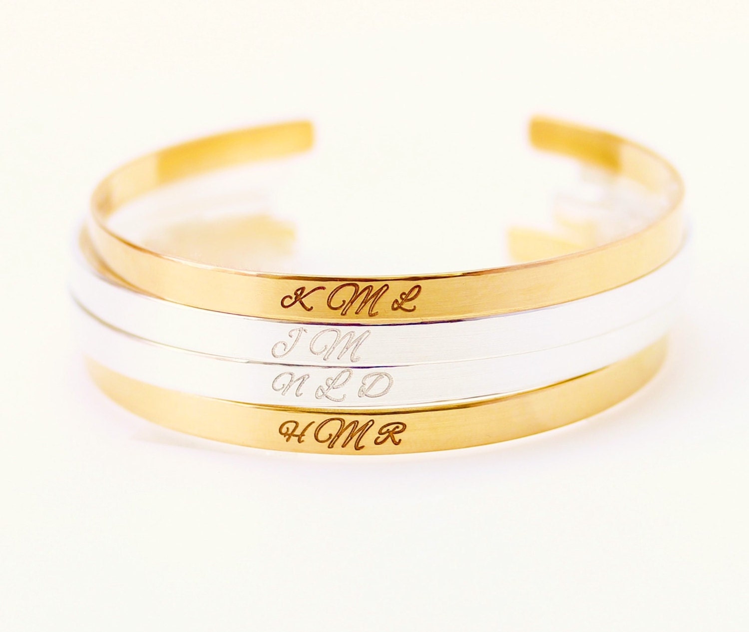 Personalized Gold Cuff Bracelet Silver Monogram Cuff