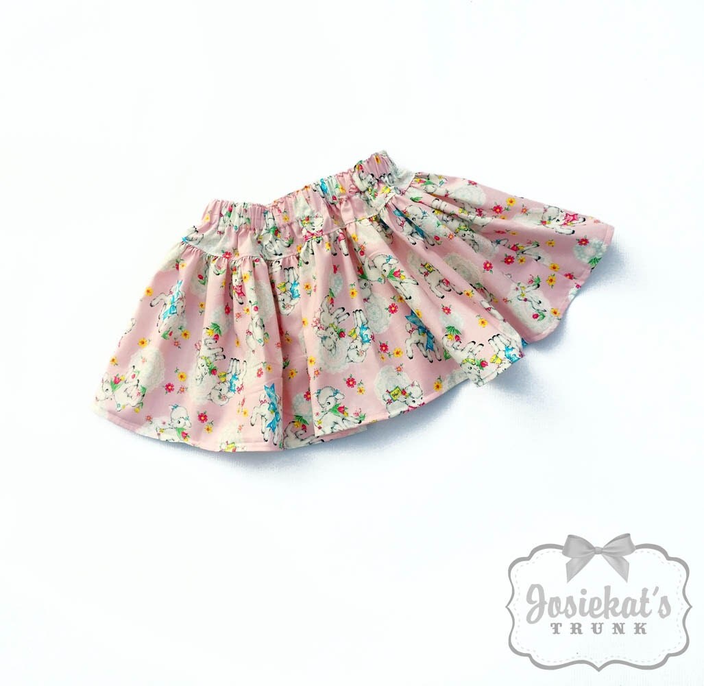 Easter Skirt Baby Lamb Skirt Girl Twirl Skirt Retro Pink