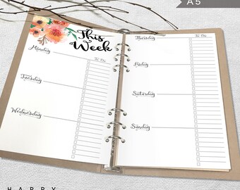 Printable Weekly Planner, A5 Weekly Planner, Printable A5 Organizer Notebook Weekly planner inserts, PDF file