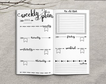 Printable Weekly Planner Inserts, Personal Weekly Traveler's Notebook Insert, Printable Bullet Journal Personal Weekly Spreadsheet, PDF file
