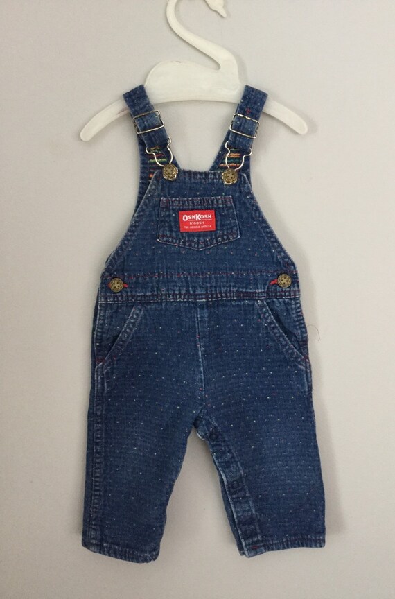 80s Primary Color Embroidered Blue Jean Overalls Size 9-12 months