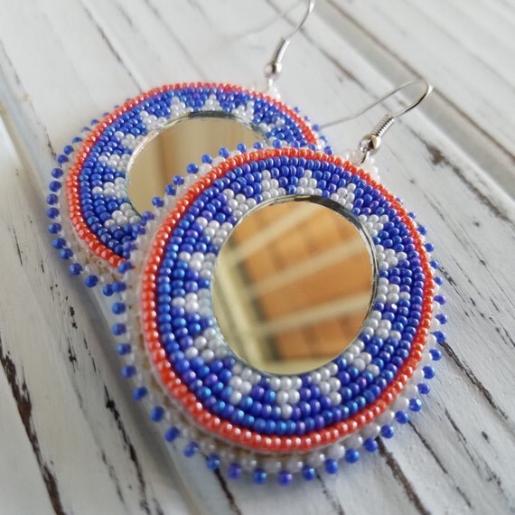 Items similar to Native American applique beadwork earrings beaded