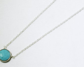 Real Turquoise Necklace Silver Bezel Necklace Genuine Turquoise Jewelry December Birthstone One of a Kind BZ-P-105-Turquoise/s