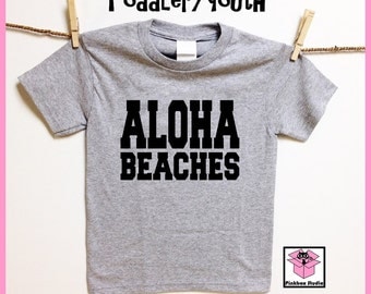 ALOHA Beaches. Heather Gray Baby bodysuit, Toddler or Youth t shirt. Childrens clothing.Hello. Hawaiian life. Beach life. Salt life. Islands