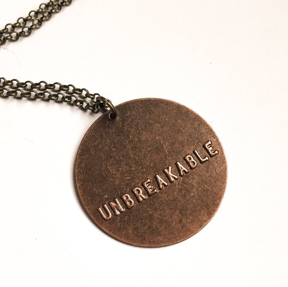 UNBREAKABLE Stamped Metal Pendant with Brass Chain by Lilacpop