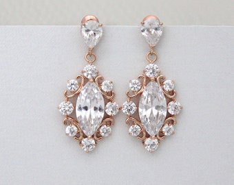 Rose Gold Earrings Crystal Wedding Earrings Bridesmaid