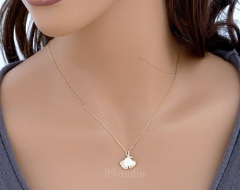 Gift necklace, Ginkgo leaf necklace, small ginkgo necklace jewelry gift for her, dainty charm, Sterling silver / Gold filled chain, B9studio