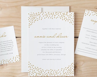 Wedding Invitation Template Download - Gold Dots - Word or Pages MAC or PC - Instant Download - Invitation Printable - DIY