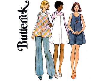 70s Maternity Top Dress & Pants Pattern Butterick 3057 Vintage Sewing Pattern Size 10 Bust 32 1/2 inches
