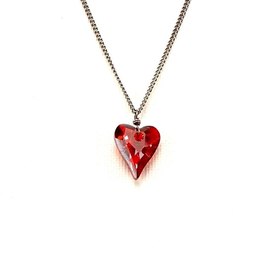 Titanium Necklace Red Heart Swarovski Crystal by NonitaJewelry