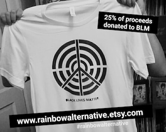 Black Lives Matter shirt t-shirt donation to BLM original street art design by Rainbow Alternative t shirt tee