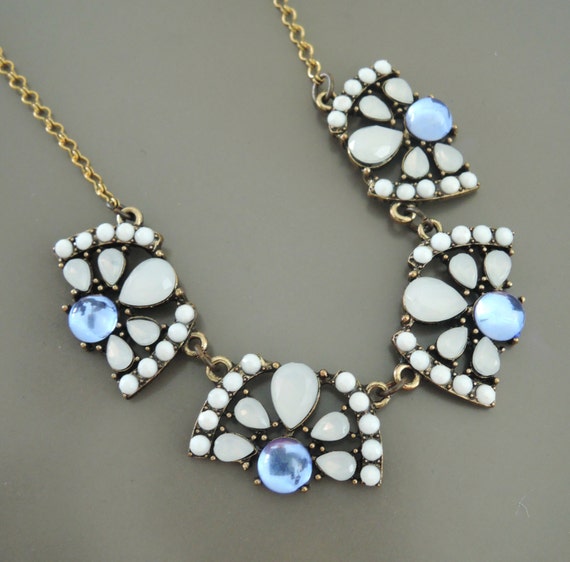 Art Deco Necklace Statement Necklace Opal Necklace Blue