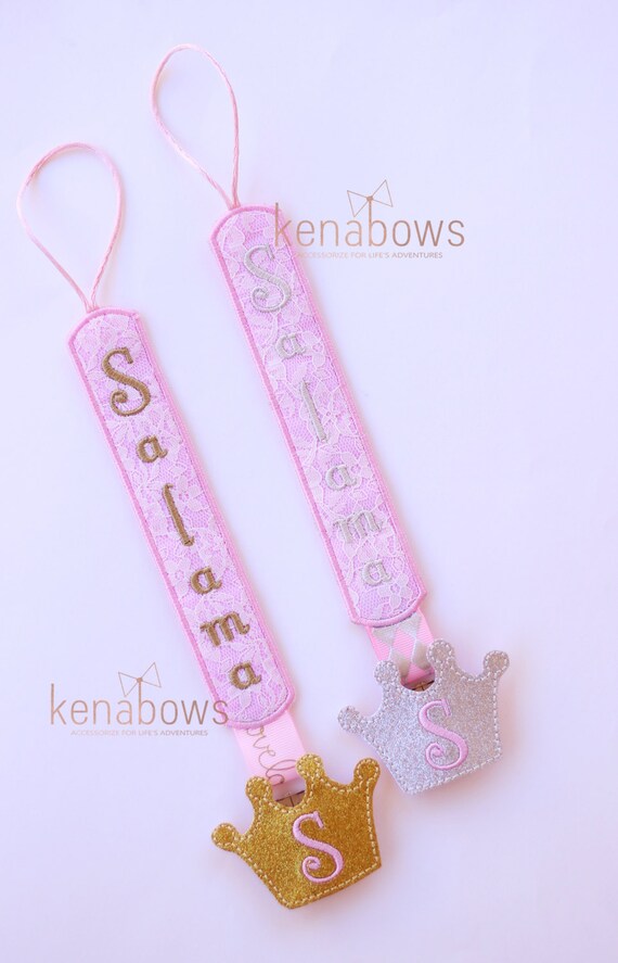 Princess Pink and Gold Pacifier Clip Personalized Binky