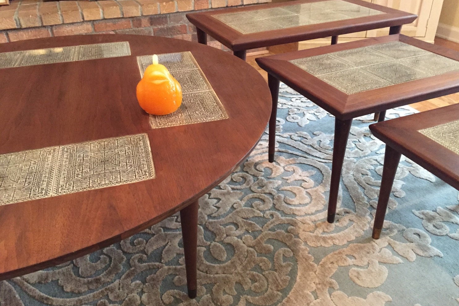 FOUR MID CENTURY Tables, Egyptian, Danish Modern, Tiled Tables Nesting