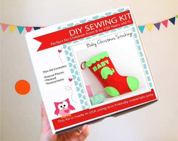 Christmas Stocking Sewing Kit, Felt Kids' Crafts, Felt Sewing Kit in a Box, 8+ years old craft, No need sewing machine READY TO SHIP A763 Il_570xn
