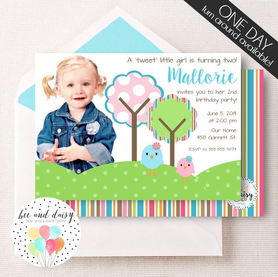 Bird Birthday Invitation, Bird Invitation, Bird Party, Girl First Birthday, Girl Birthday, Bird Invite, Bird Baby Shower, BeeAndDaisy Il_570xn