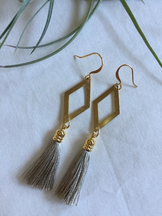 Gray Tassel Earrings by HanawearJewelry on Etsy