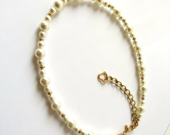 Little Girls Pearl and Gold Necklace, Flower Girl Jewelry, Swarovski Kids Jewelry, Toddler Jewelry, Childrens Jewelry, Girl Birthday Gift
