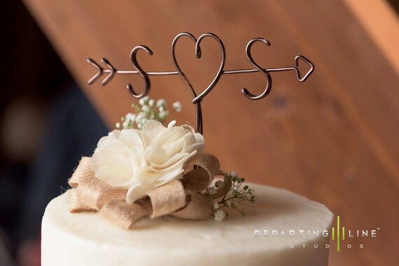 Rustic Cake Topper Wire Arrow Initials Rustic Cake Topper Wire Arrow Initials