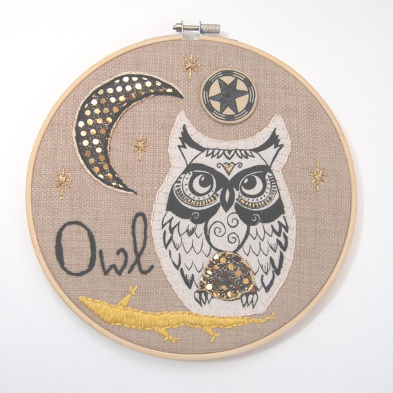 Owl Embroidery Hoop, owl wall art, bird embroidery, hand embroidered owl,  hand stitched owl, owl picture, owl wall hanging, owl art